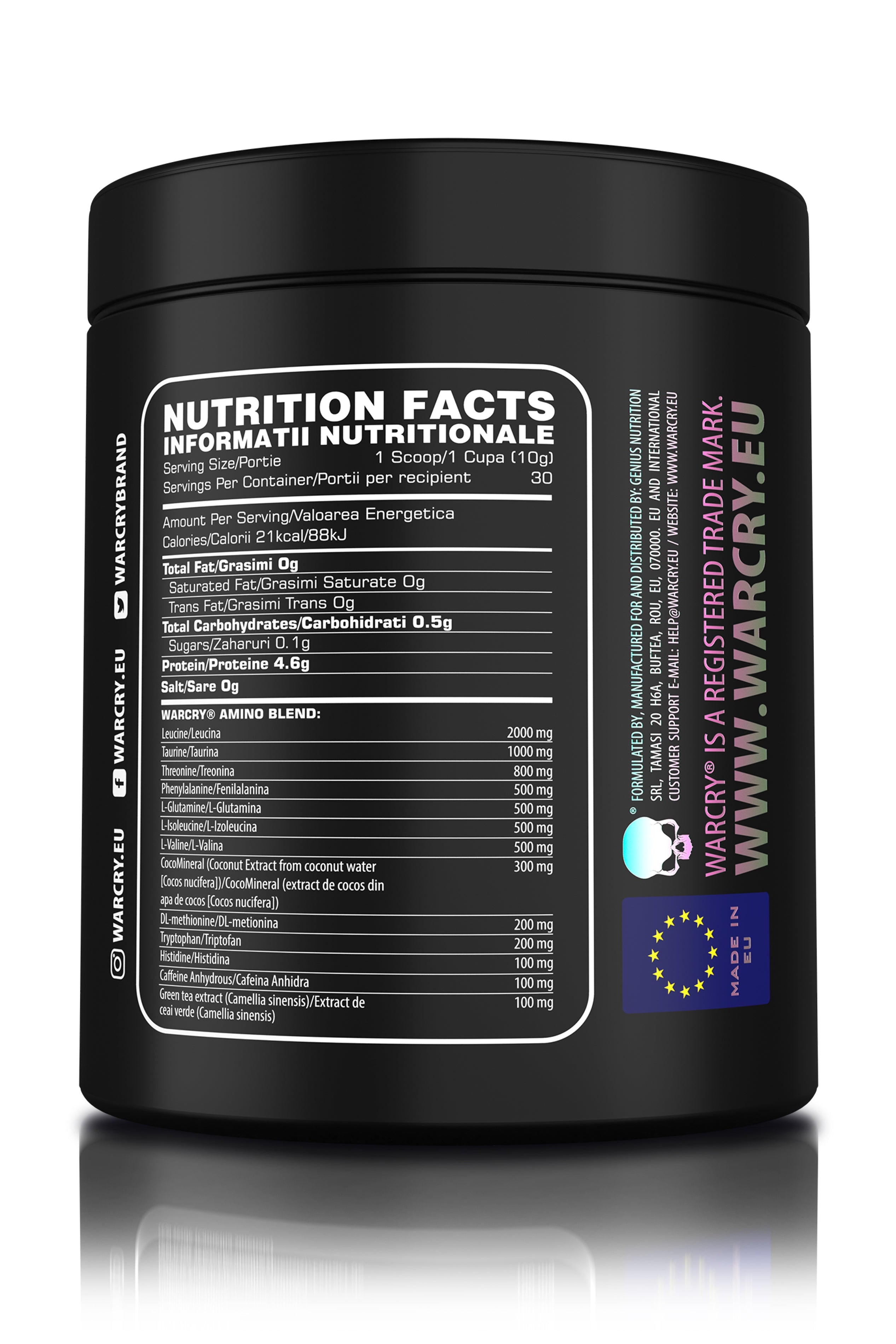 WARCRY AMINORGY 300g 30serv - Supplement with essential amino acids, coconut water, caffeine, and green tea for rapid muscle recovery, energy, mental clarity, and rehydration with raspberry candy flavor