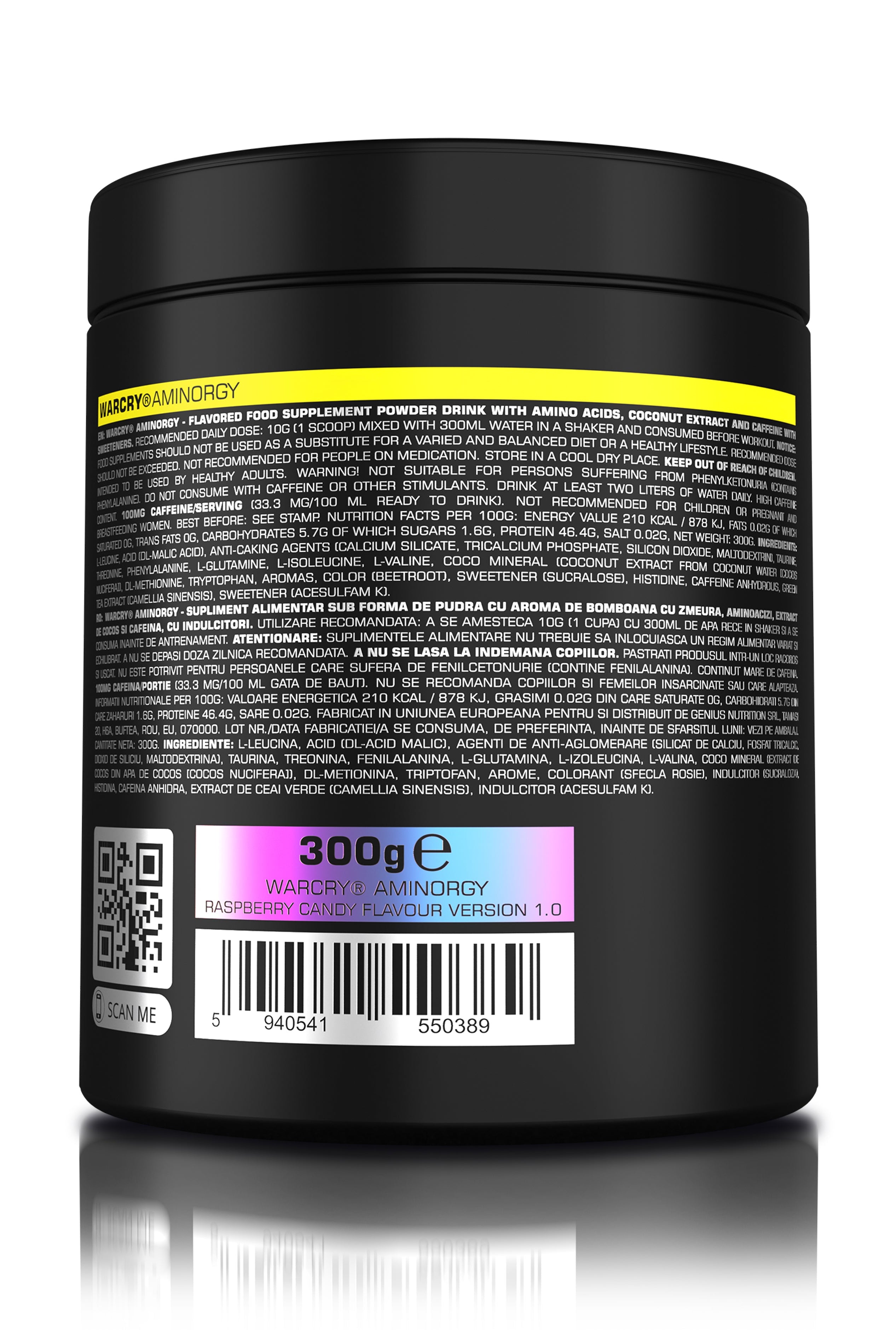 Supplement with essential amino acids, coconut water, caffeine, and green tea for rapid muscle recovery, energy, mental clarity, and rehydration with raspberry candy flavor