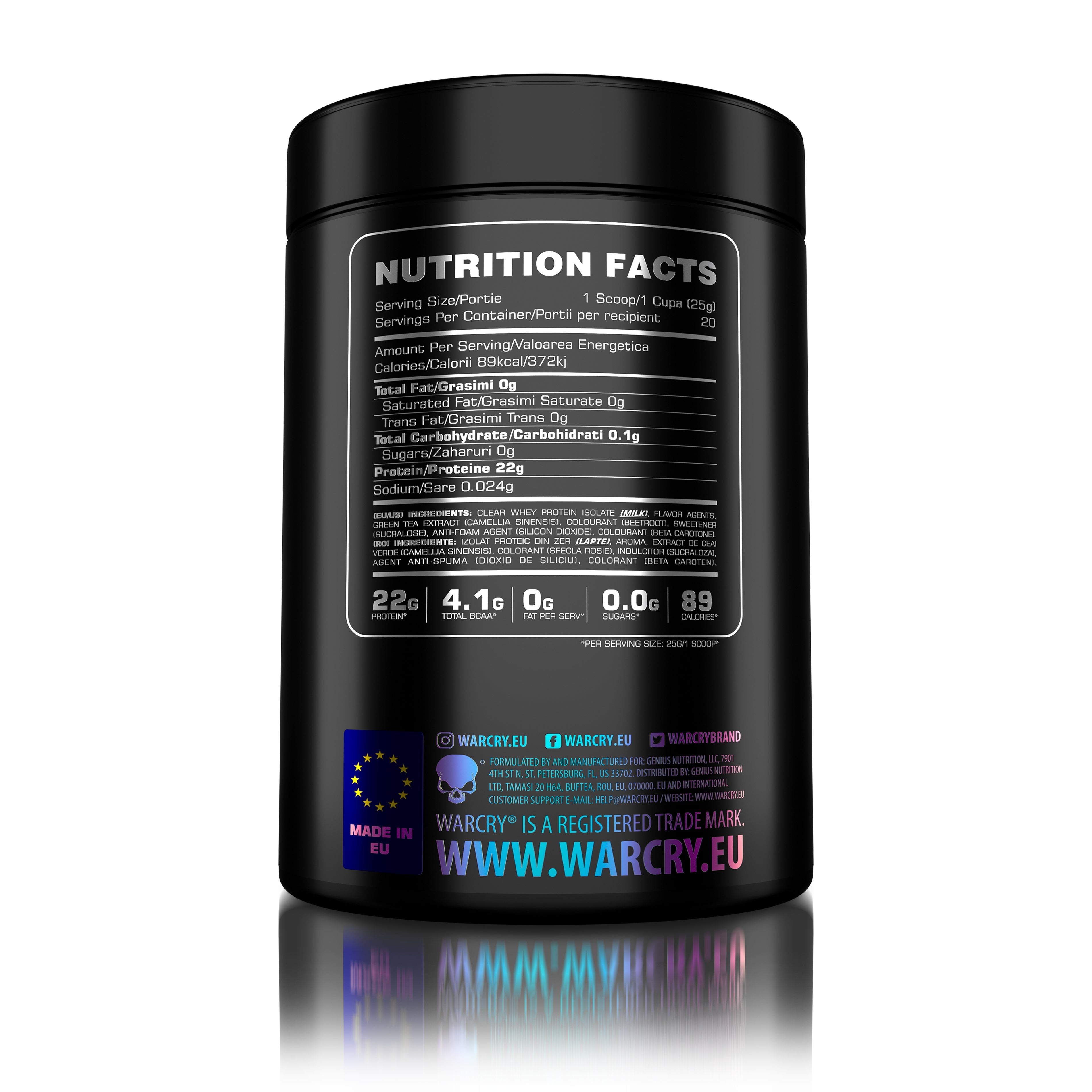 WARCRY CLEAR WHEY 500g 20serv - Clear whey protein supplement with no added sugar or fats, low lactose content and a refreshing flavor of iced tea peach