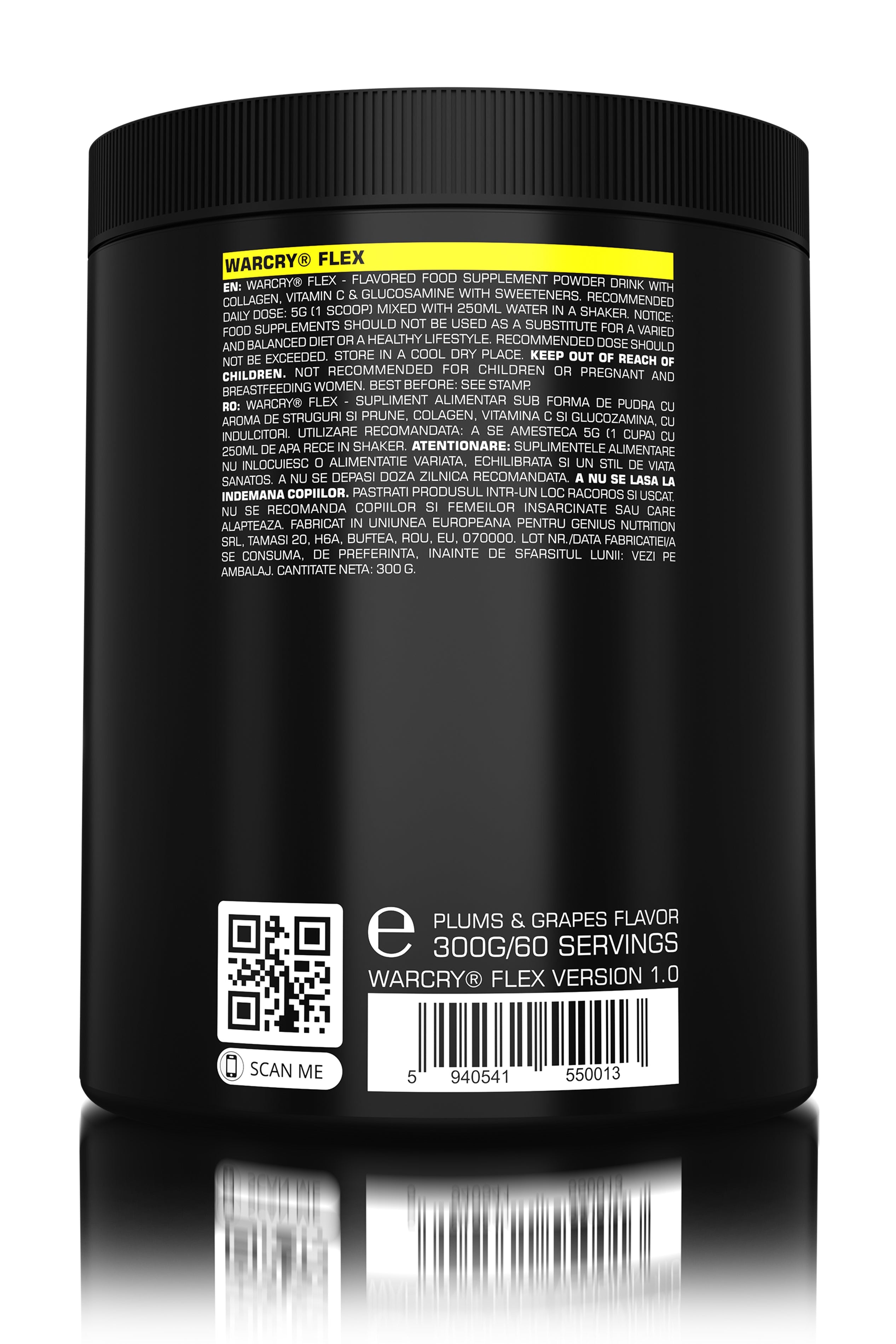 WARCRY FLEX 300g 60serv - Natural supplement for joint health, helping to restore and maintain their mobility and functionality in powder form with a grapes and plums flavor.