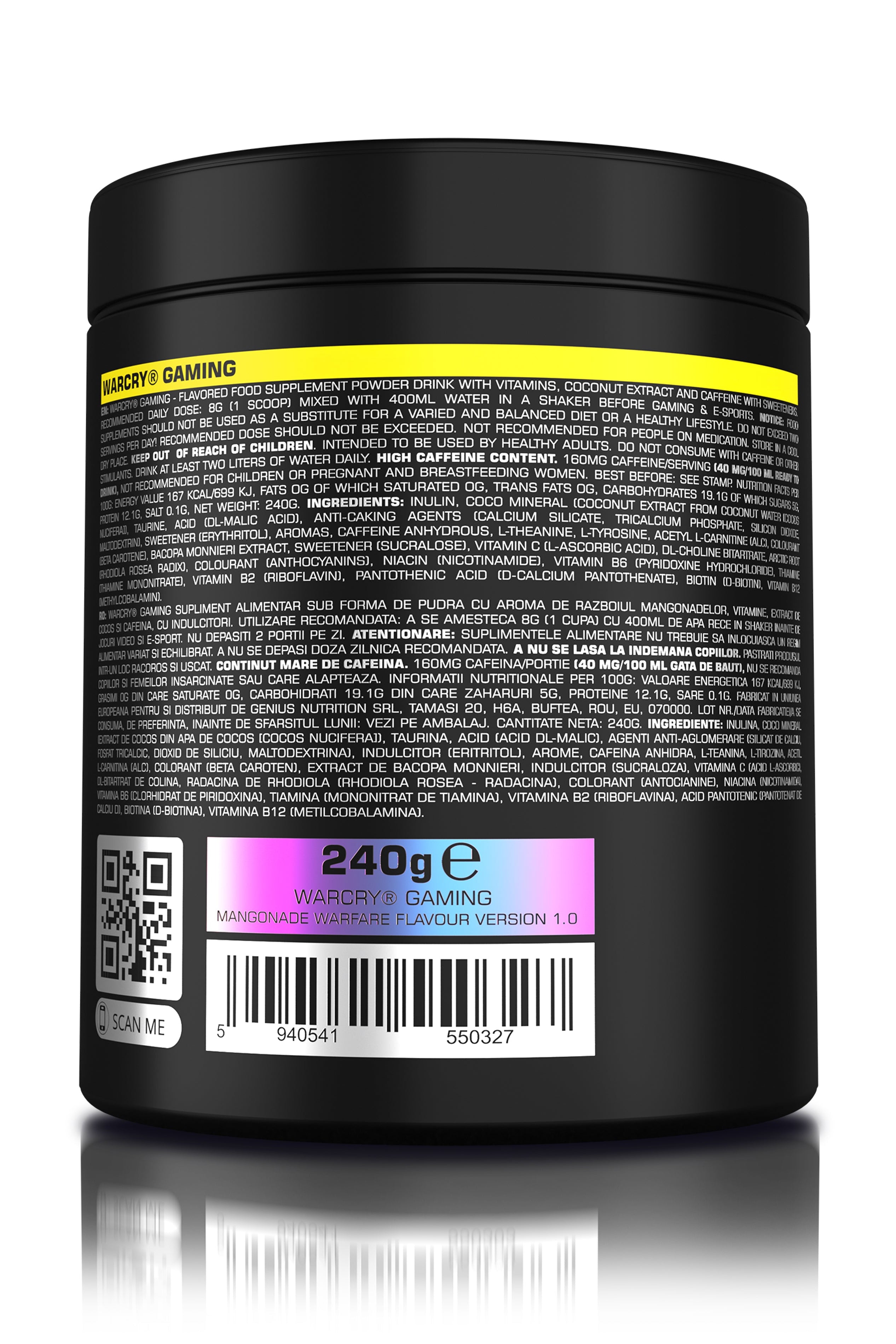 WARCRY GAMING 240g 30serv - Supplement for intense gaming sessions which stimulates cognitive function, provides energy, improves memory, reduces stress and promotes efficient rehydration with mangonade warfare flavor
