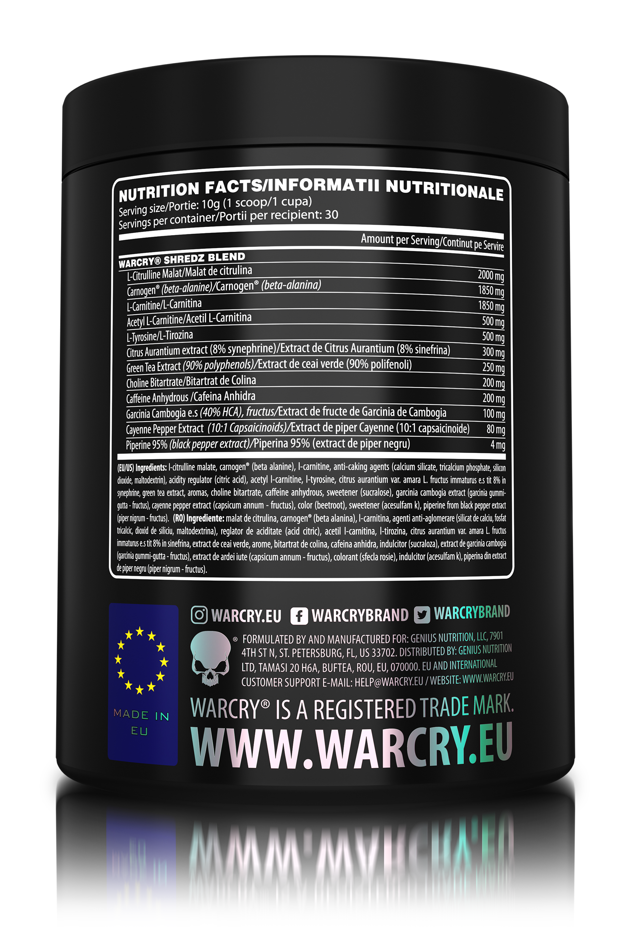 WARCRY SHREDZ 300g 30serv - Pre-workout supplement with thermogenic effects for energy, intense pumps, fat burning, increased endurance and reduced appetite