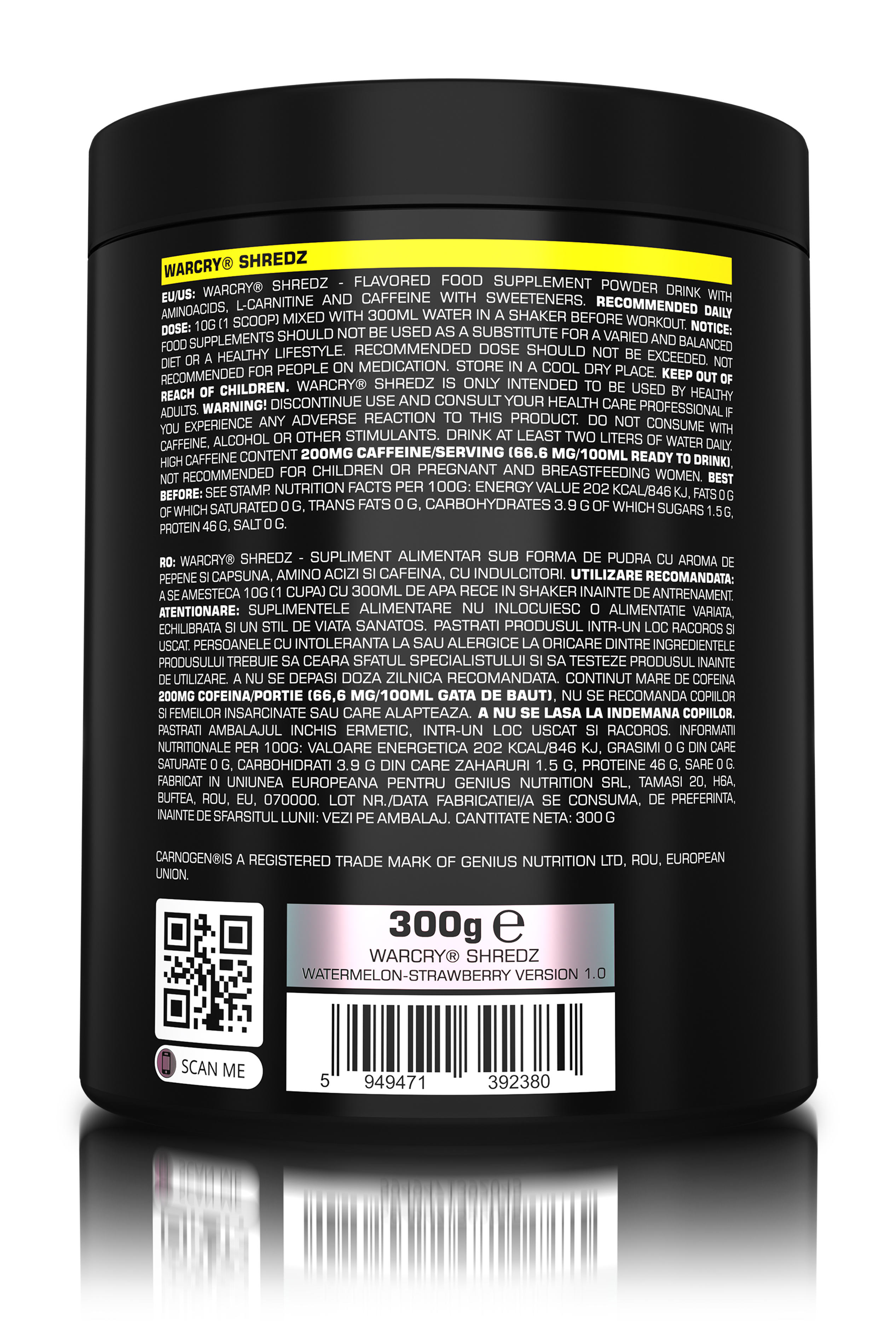 WARCRY SHREDZ 300g 30serv - Pre-workout supplement with thermogenic effects for energy, intense pumps, fat burning, increased endurance, and reduced appetite with watermelon strawberry flavor
