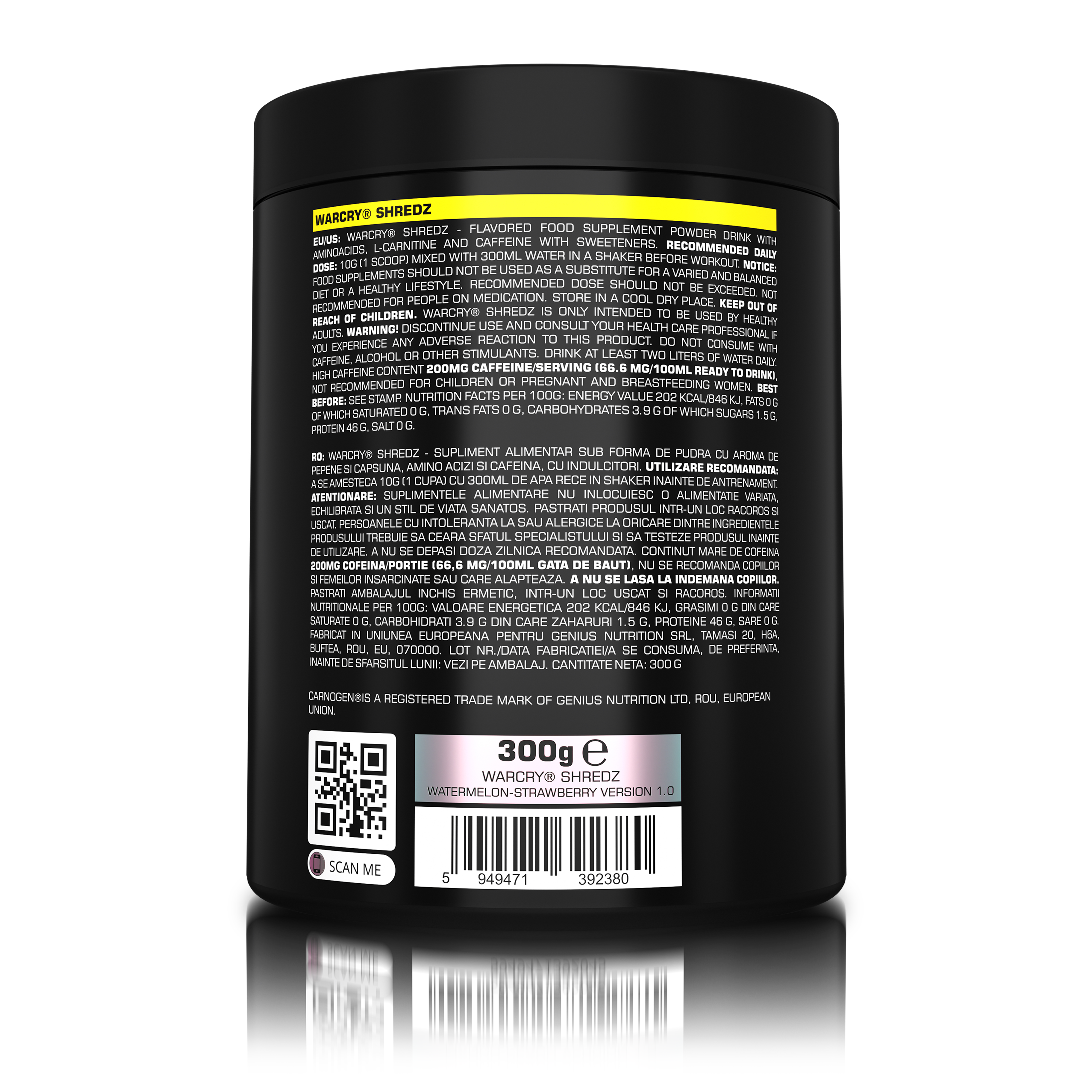 WARCRY SHREDZ 300g 30serv - Pre-workout supplement with thermogenic effects for energy, intense pumps, fat burning, increased endurance, and reduced appetite with watermelon strawberry flavor