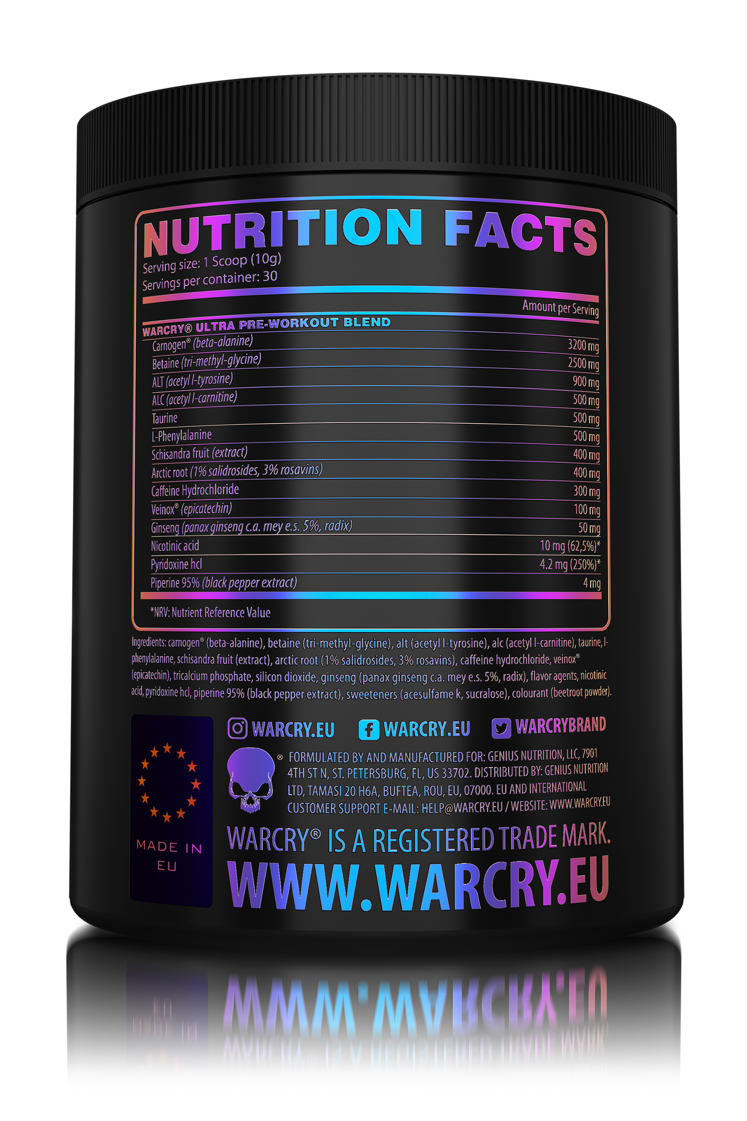 WARCRY ULTRA 300g 30serv -
Pre-workout supplement designed to provide energy, endurance, muscle volumization and mental clarity during workouts