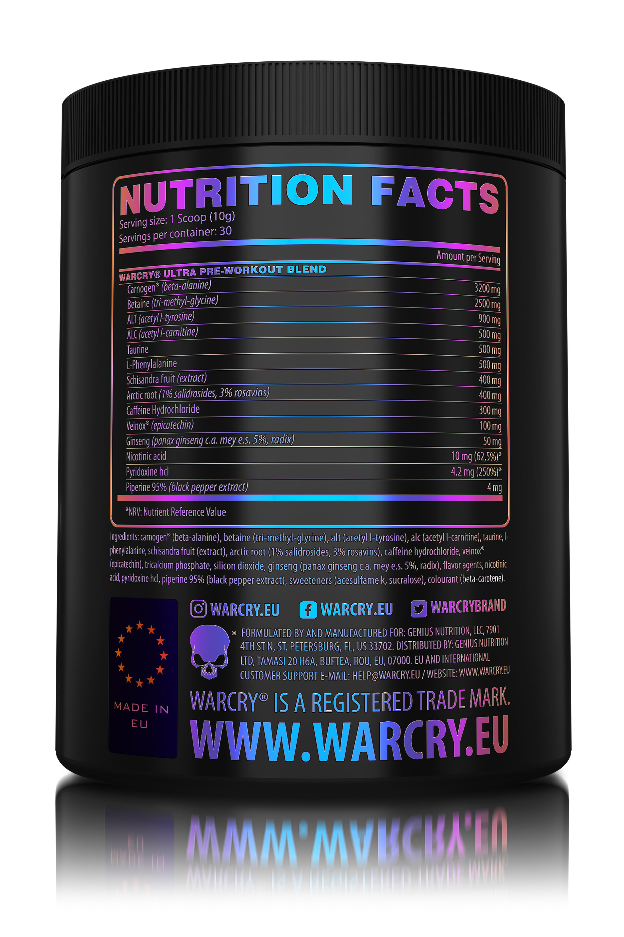 WARCRY ULTRA 300g 30serv -
Pre-workout supplement designed to provide energy, endurance, muscle volumization and mental clarity during workouts with summer pear flavor