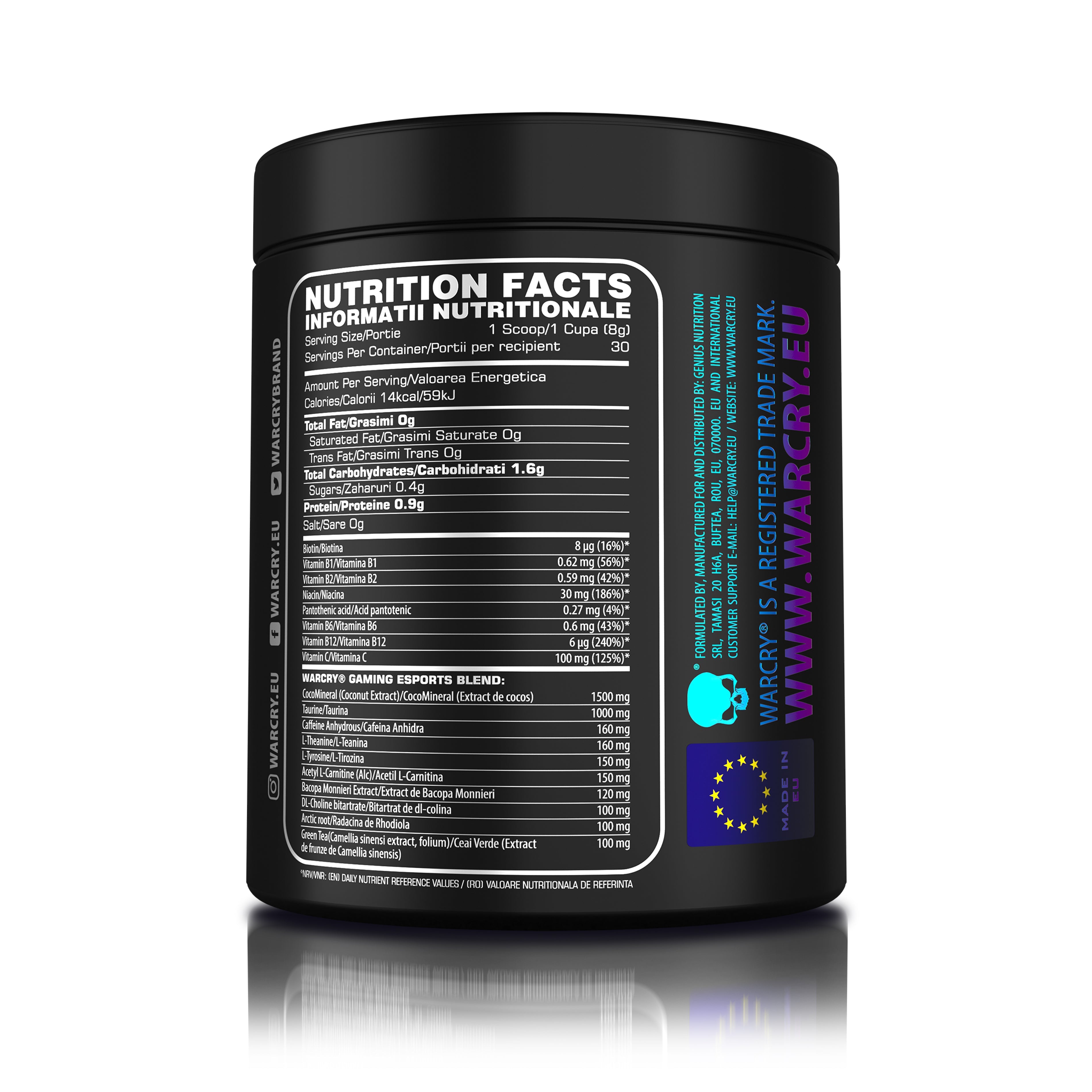 WARCRY GAMING 240g 30serv - Supplement for intense gaming sessions which stimulates cognitive function, provides energy, improves memory, reduces stress, and promotes efficient rehydration with peachful assault flavor