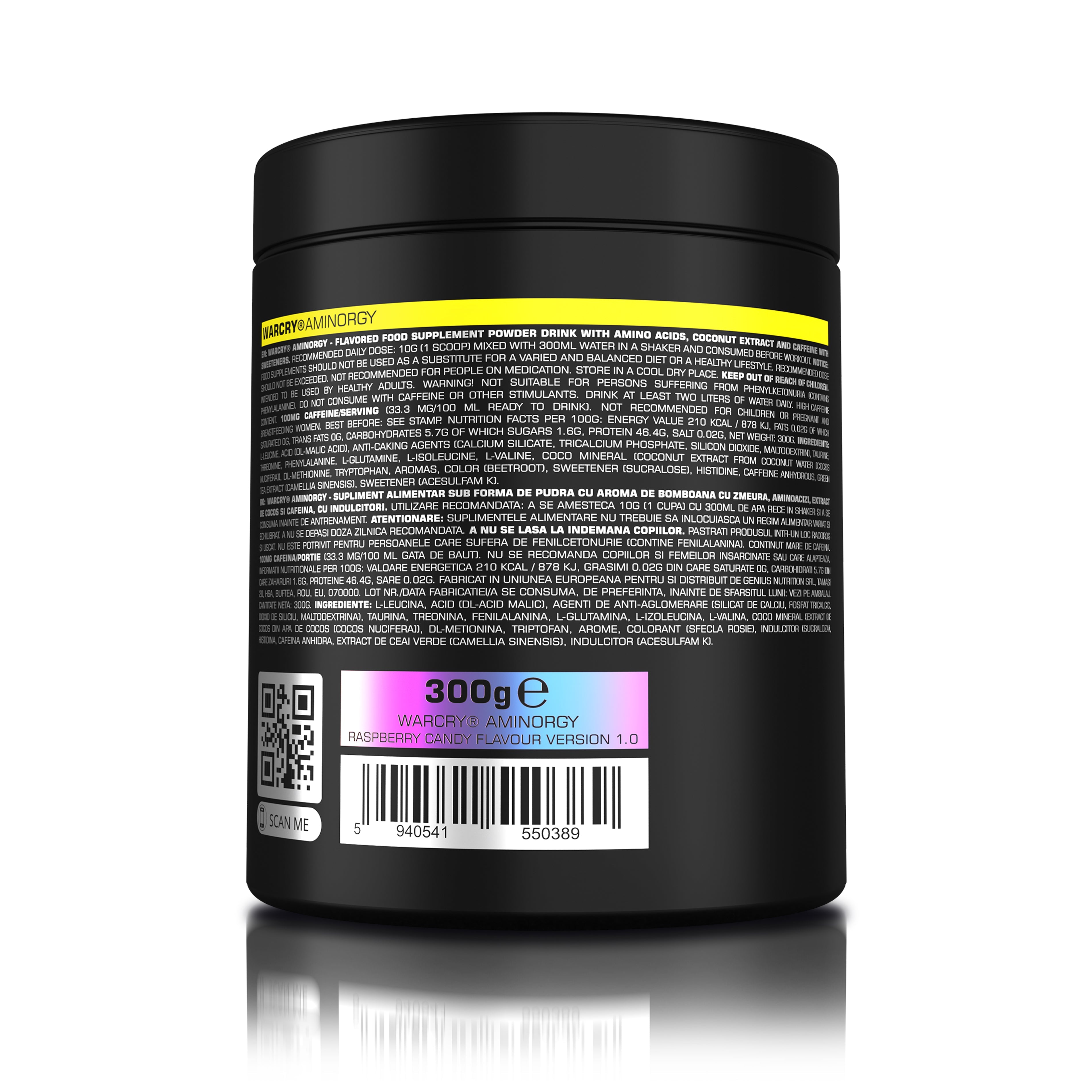 Supplement with essential amino acids, coconut water, caffeine, and green tea for rapid muscle recovery, energy, mental clarity, and rehydration with raspberry candy flavor