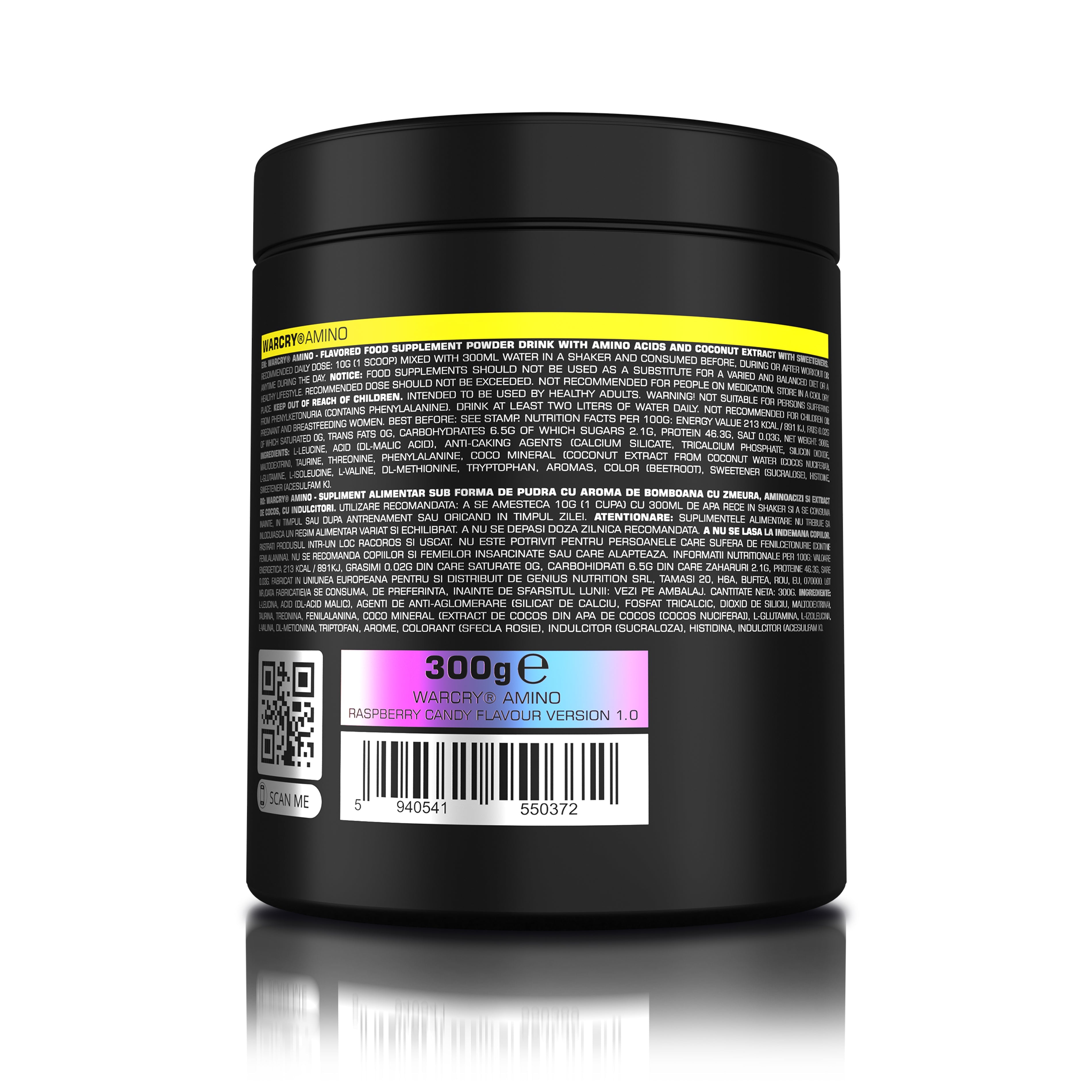 WARCRY AMINO 300g 30serv - Supplement with essential amino acids, coconut water and taurine designed for muscle recovery and optimal rehydration with raspberry candy flavor