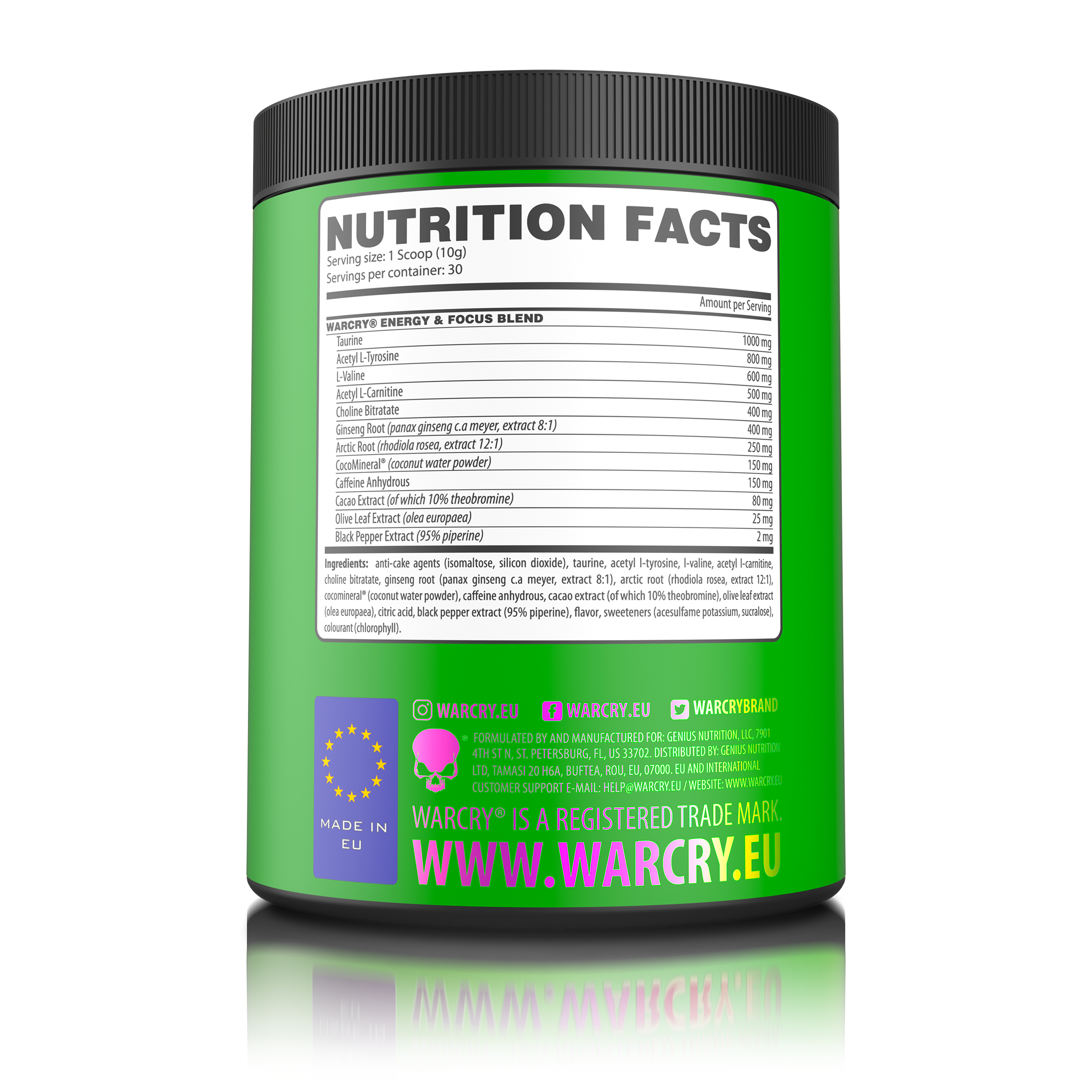 WARCRY ENERGY 300g 30serv - Pre-workout supplement for energy and focus with electrolytes from coconut water for balanced hydration during workouts with green apple flavor