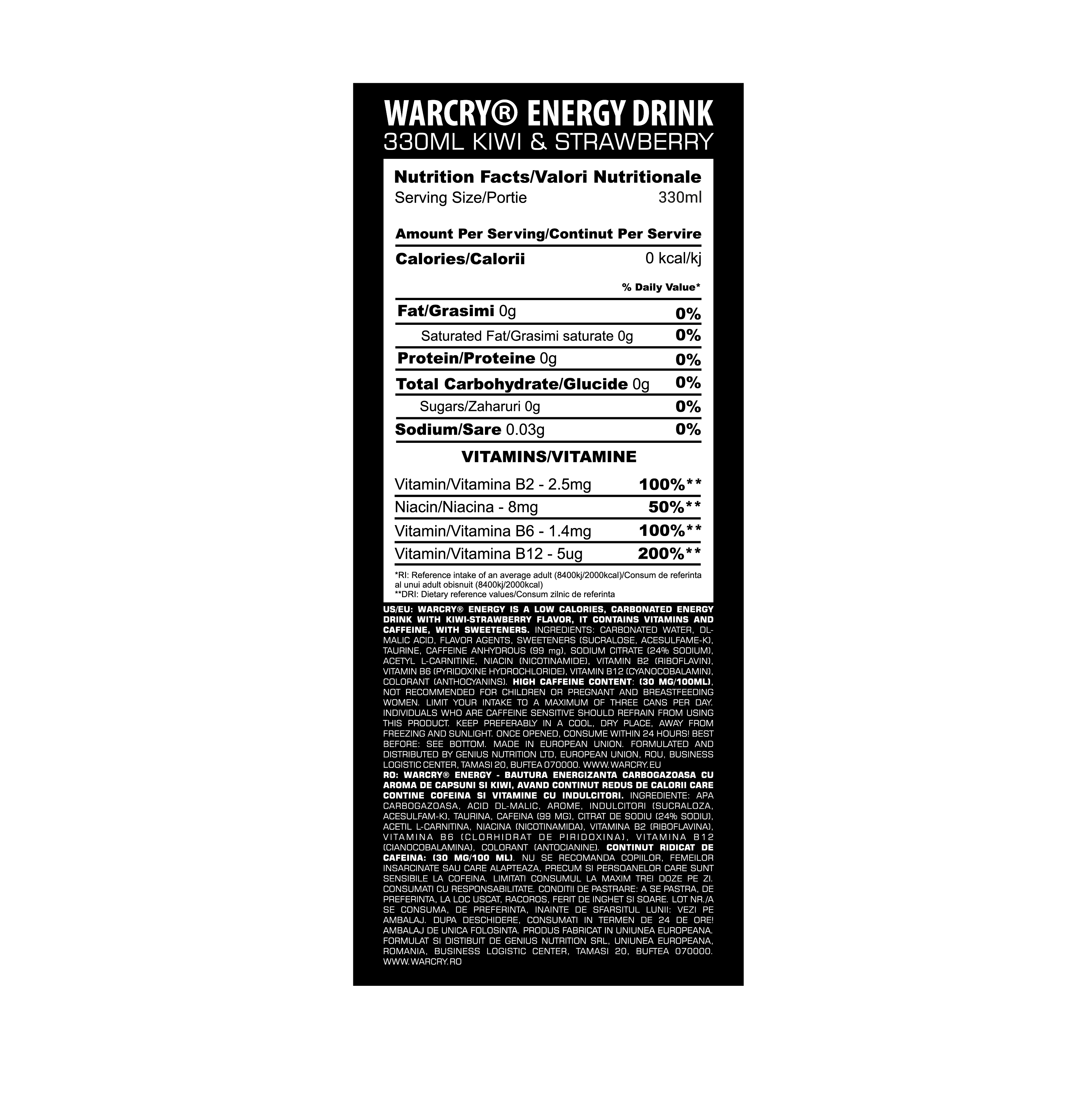 WARCRY ENERGY 330ml 1serv - Ready to drink pre-workout supplement with 0 calories ideal for enhancing energy and focus with kiwi & strawberry flavor