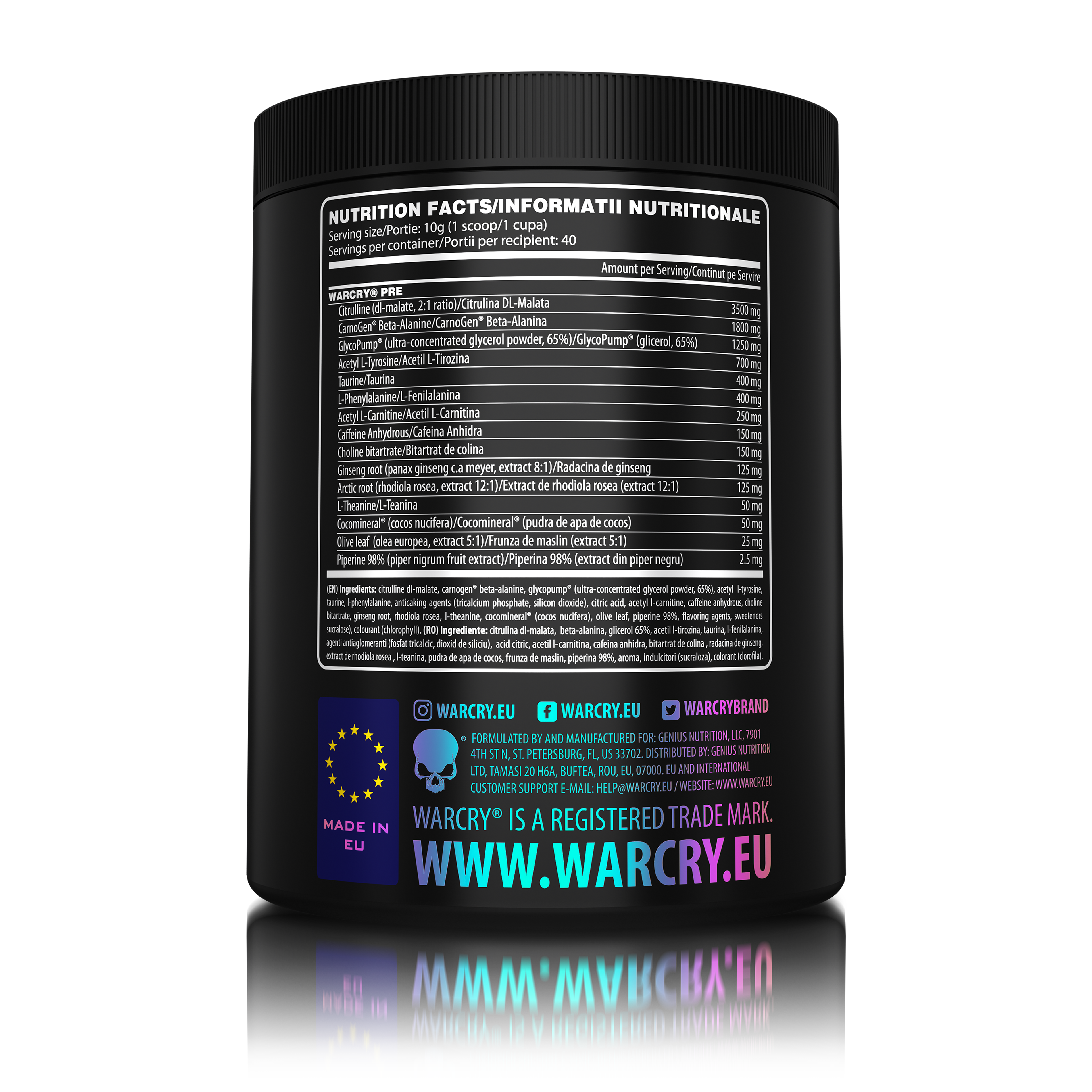 WARCRY PRE 400g - 
Pre-workout supplement for energy, pump, endurance and focus suitable for intense workouts