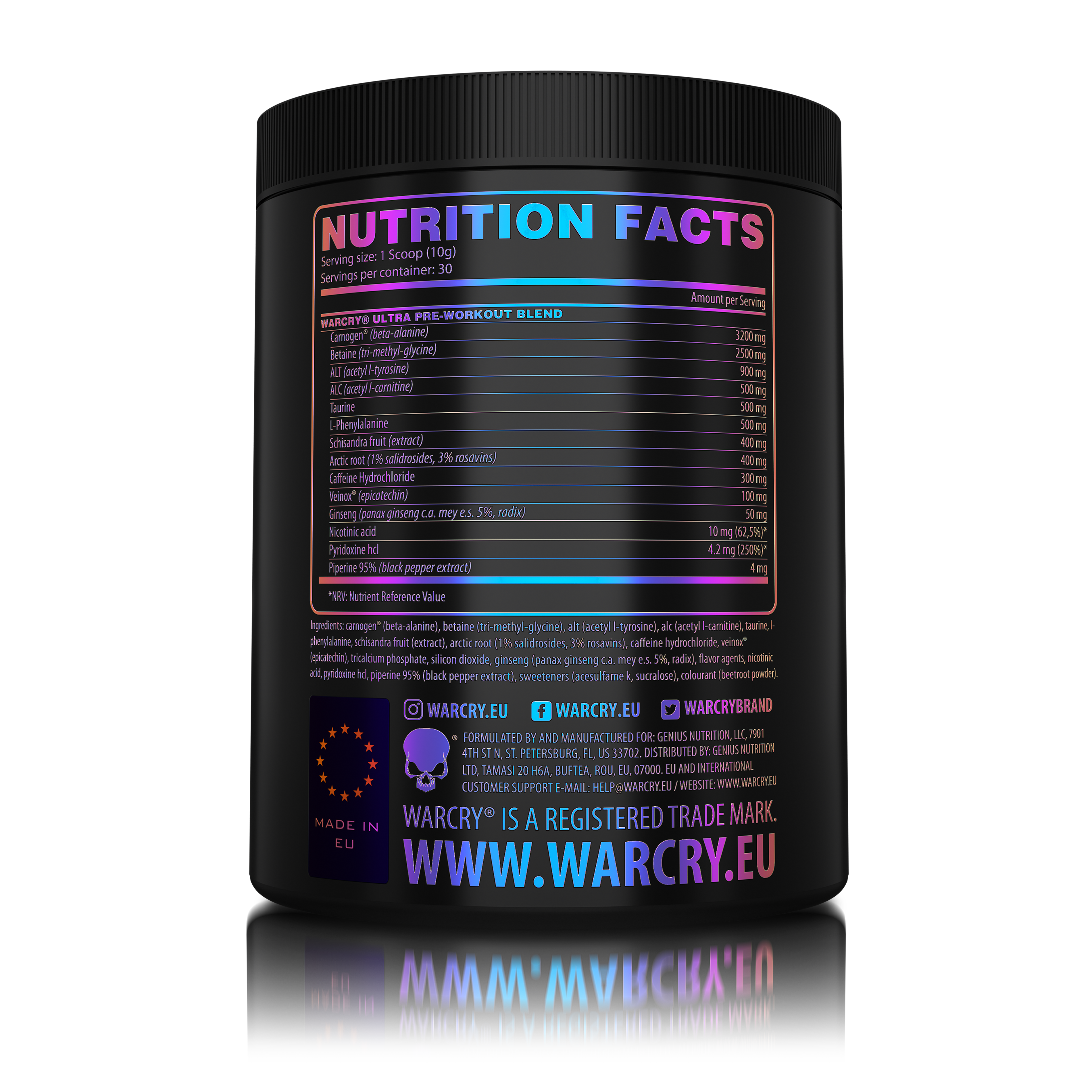 WARCRY ULTRA 300g 30serv -
Pre-workout supplement designed to provide energy, endurance, muscle volumization and mental clarity during workouts 